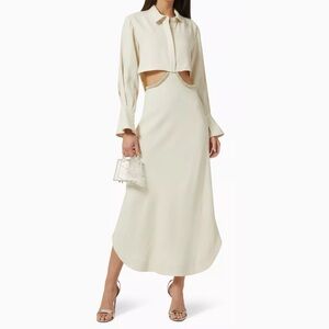 Jonathan Simkhai Nikki Diamante Cutout Beaded Ivory Long Sleeve Midi Dress